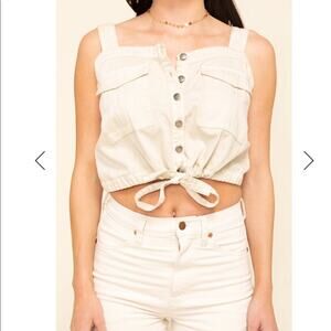 FP Women's Ivory Denim Top – Boho Desert-Inspired Style